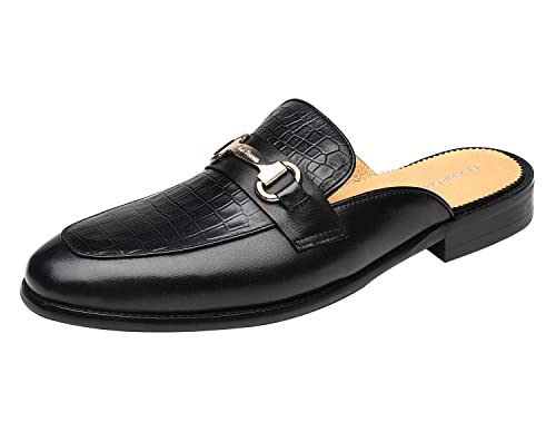 ELANROMAN Backless Mule Loafers Men Fashion Luxury Slip on Flats Genuine Leather Shoes Black US 10.5