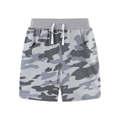 3-4 Years Toddler Boys Casual Shorts Kids Camo Elastic Waist Drawstring Shorts Trendy Fashion Summer Bottoms with Pockets Daily Wear Grey