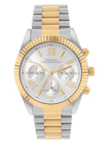 Image of French Connection Chronograph Sliver Round Dial Stainless Steel Strap Casual Premium Sunray Feature Wrist Watch for Women - FCM06STM