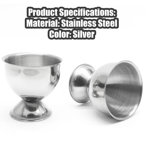 Qjaiune 4pcs Silver Egg Cups Stainless Steel Egg Holder, Soft Boiled & Hard Boiled Egg Tray Kitchen Gadgets Tools, 46mm x 48mm Small Egg Cup