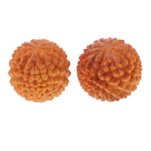 Beavorty 2pcs Wooden Durian-Shaped Hand Massage Balls Hand Training Acupressure Balls Muscle Stretch Physio Massager Stress Relief Neck and Shoulder Massage Yellow
