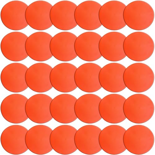 PIKZH Poly Spot Markers 9 inch 30 Pcs Non-Slip Rubber Agility Training Markers Floor Dots Flat Field Cones for Football Soccer Ball Basketball School Exercise Drills Gym Dance Practice TPE Orange Red