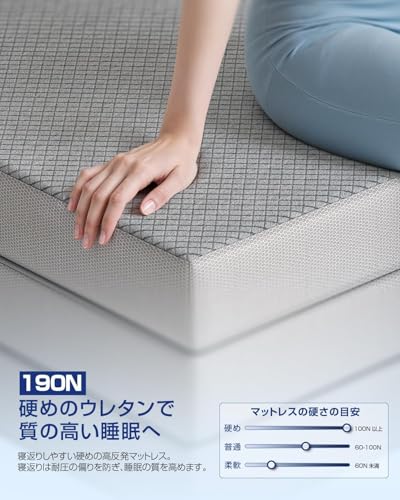 三つ折り高反発マットレス シングル 厚さ 10cm 190N 硬め 高密度 36D 体圧分散 抗菌防臭 カバー洗濯可 圧縮梱包 腰痛対策 全寝姿勢対応 グレー [4]