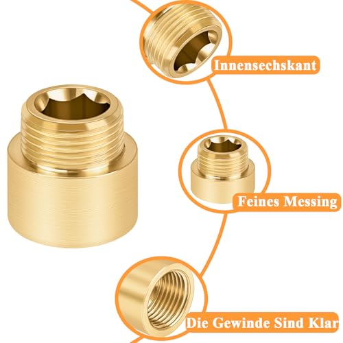 luckaide 4 Stück Hahnverlängerung 1/2 zoll, Messing, 1/2 zoll Verlängerung (Ø 10mm, Ø 20mm) Hahnverlängerung Gewindefitting fur Trinkwasser