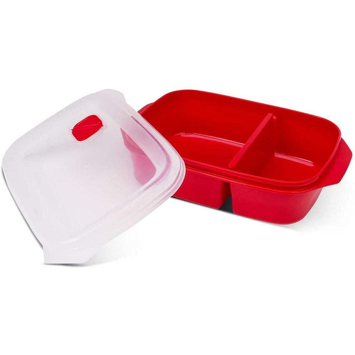Microwave Rect 2 compartment divided container 1.3L, Red
