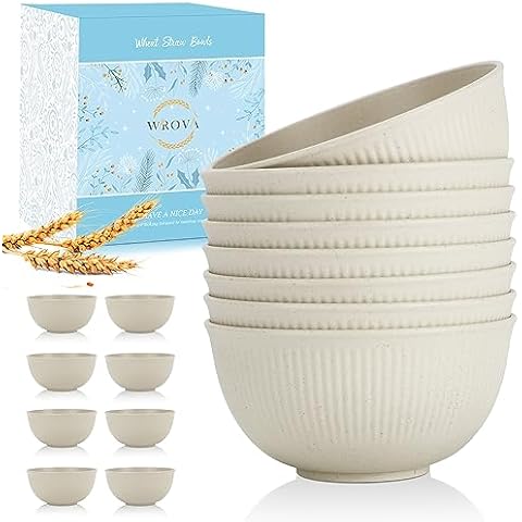 Wrova Wheat Straw Bowl Sets of 8,Unbreakable Cereal Bowl 26 OZ,Microwave and Dishwasher Safe Bowls,Kids Bowl suitable for Cereal,Salad,Snack and Soup. Winter-Snow Series Cover