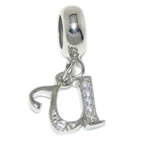 ICYROSE Solid 925 Sterling Silver Dangling Letter with Clear Crystals Charm Bead (U)
