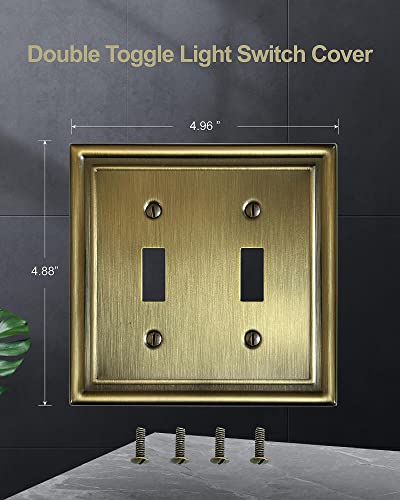 Zillsea Double Toggle Switch Wall Plate, 2-Gang Metal Light Switch Cover, Decorative Antique Brass Switch Plate Cover, 2 Pack, Corrosion Resistant #TOP1
