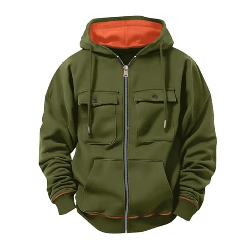 Mens Zip Up Hoodies Plus Size Casual Long Sleeve Hooded Sweatshirt Fleece Drawstring Jacket with Pockets