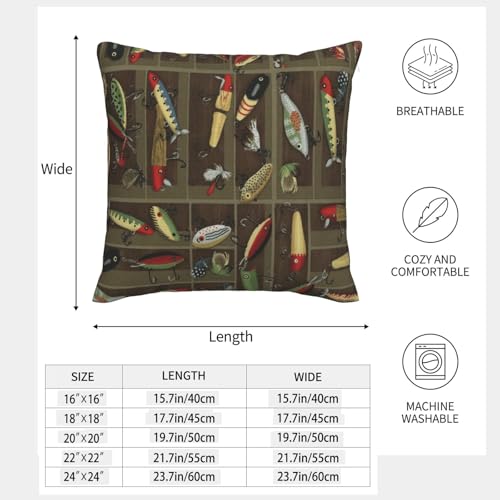 Housse de coussin imitation lin motif pêche lot de 2 décoratif pour salon