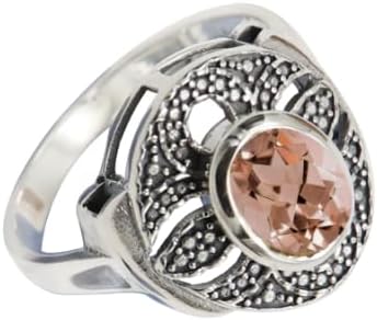 SILVERNROCK Morganite Lab Grown Gemstone Silver plated Meditation Ring Handmade 