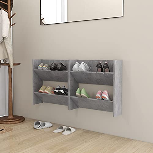 LAPOOH Zapatero de pared 2 uds, Mueble Zapatero, Zapateros Grandes, Mueble Auxiliar, Armario Estrecho, Armario pequeño, gris hormigón aglomerado 60x18x60 cm