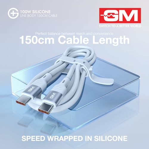 Image of GM G+ 100W 150cm Silicon Cable Type-C-C | Durable than braided| PD 3.1 Fast Charging | Ultra-Flexible Tangle-Free Body | 480Mbps | iPhone, MacBook, Tablets, Samsung, One Plus | 1 Year Warranty