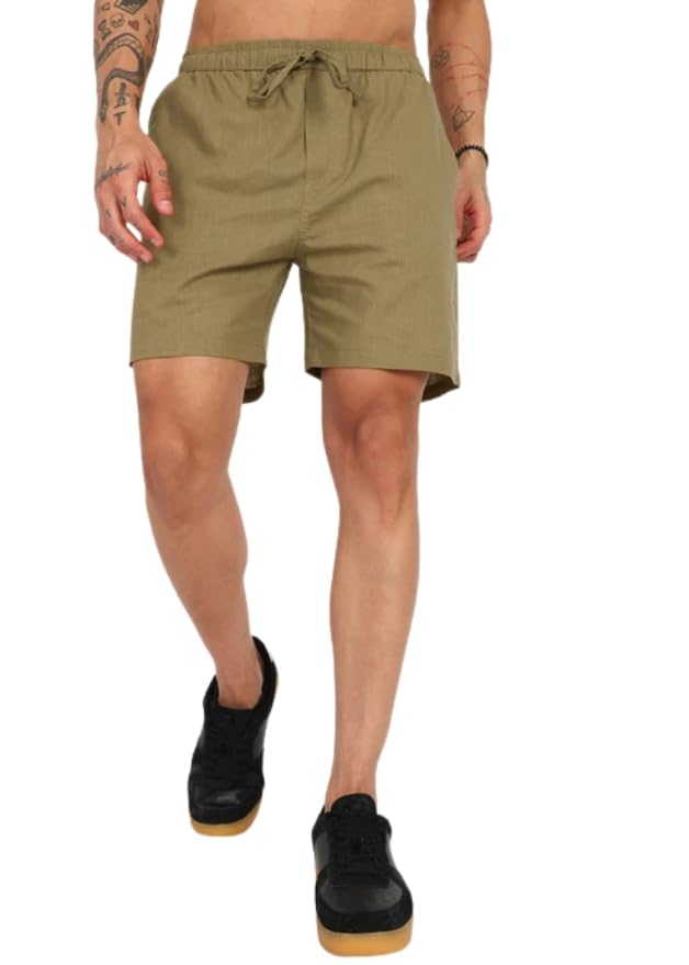 Men's Casual Olive Ease Lounge Shorts – Comfortable Stretch Olive Green Elastic Waistband Shorts with Pockets-image-26