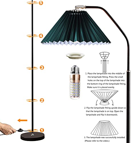 Meaterli Floor Lamp, Industrial Floor Lamp With 12W Led Bulb In 3 Colours, 360°Rotation Tall Lamp, On/Off Footswitch, Minimalist, Modern Floor Lamp For Office,Bedroom,Reading,Work Etc. (A：dark Green) #TOP4