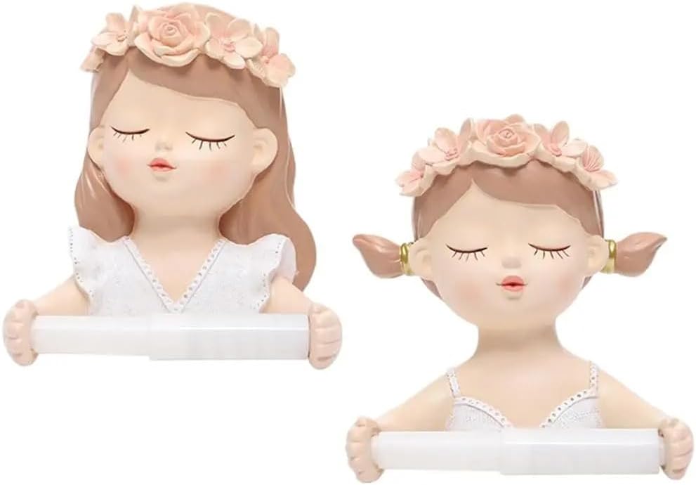Fairy Tissue Roll Holder Lovely Girl Toilet Paper Holder Rack Hook Hanger Bathroom Light Luxury Decoration Accessories(Short Hair Girl)