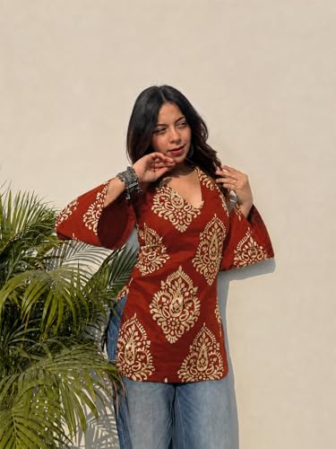 Image of ANNI Designer Cotton Short Kurti for Women | Stylish Kurti | Short Kurti Top | Casual Kurta for Women | Comfortable Cotton Kurtis for Womens