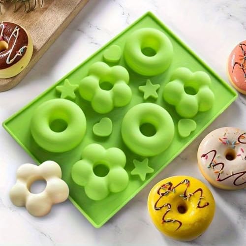 Image of PureBake Silicone Donut Mould Tray for Baking, 6 Cavity, Round & Flower Shape, Non Stick, Mini Cake Pan for Fondants Donuts, Chocolate & Desserts, Random Color, Pack of 1