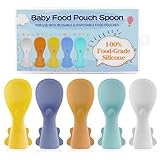 Cucharas de Silicona para Bebés & Accesorios Pouch: Fáciles de Limpiar, Antifugas, para Alimentos Infantiles, Ideales para Pouches Varios, +3 Meses, Pack de 5