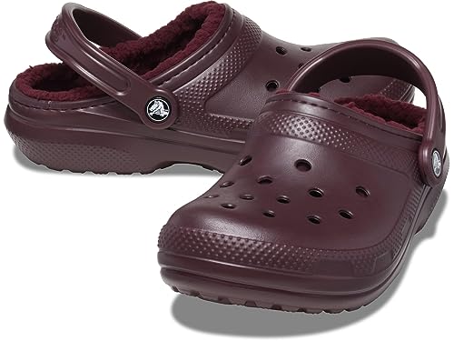 Image of Crocs Unisex Classic Lined Clog | Fuzzy Slippers, Dark Cherry, 10 US Men