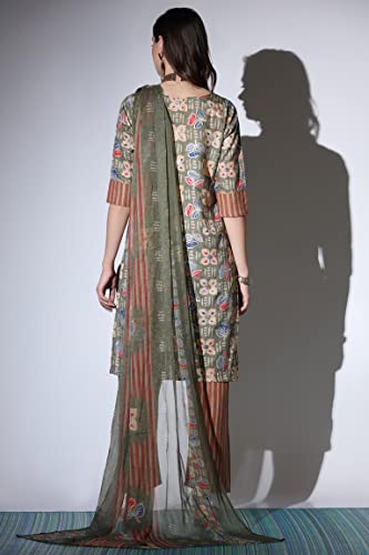 Image of DHRUVI TRENDZ Women's Cotton Blend Fancy Kurta Set | Regular Fit Kurti Sets for Woman | Floral Printed Kurta Sets for Woman Daily Outfits | Cotton Ethnic Traditional Straight Kurti Set for Office