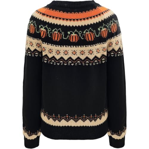 Women Fall Pumpkin Fair Isle Halloween Sweater Cozy Knit Vintage Pullover - image 4