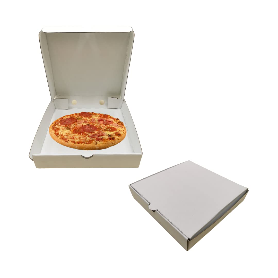 Takeaway Pizza Box - White, Square Cardboard, Small (23 x 23 x 4 cm), 100 Pieces/Ctn -