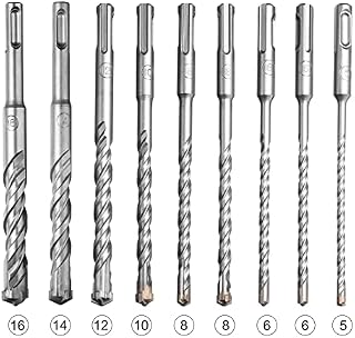 HPMAISON SDS-Plus Rotary Hammer Drill Bit Set, 9PCS Cross Drill Bits Hammer Impact Drill Bit for Drilling Stone, Concrete, Brick Wall, Ceramic Tile, Metal & Plastic 5 6 6 8 8 10 12 14 16mm