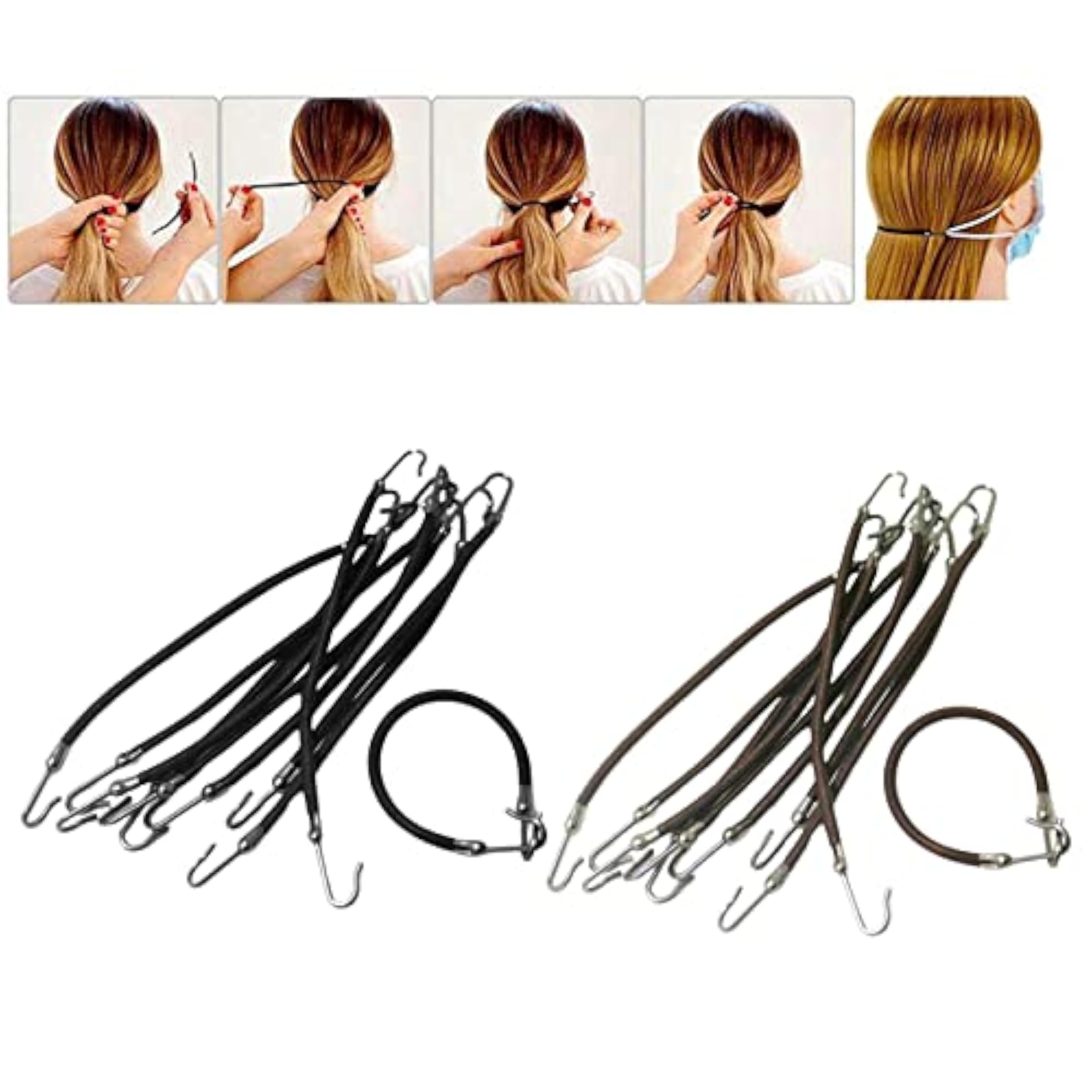 Pack of 10 Ponytail Hooks Holder Bungee Bands Hair Ropes