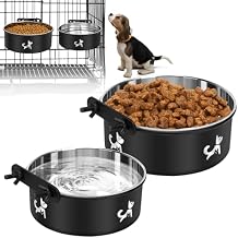 Crate Dog Bowl, 2 Pack Dog Crate Water Bowls Hanging No Spill, Removable Stainless Steel Mountable Pet Kennel Bowl Food Feeder Coop Cup Cage Accessories for Puppy Cat Rabbit Guinea Pigs Ferret Bird