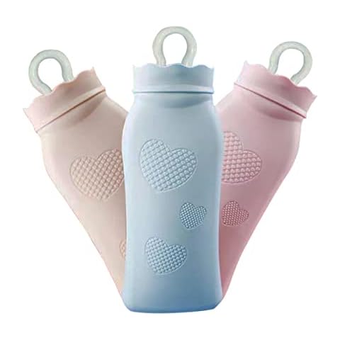 Hot Water Bottle Kids, Small Hot Water Bottle with Flannel Cover, 600ml Hot Water Bag for Hot and Cold Compress (Blue-600ML) Cover