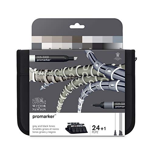 Winsor & Newton Promarker - Pack De 24 Rotuladores De Diseño, Tonos Grises Y Negros
