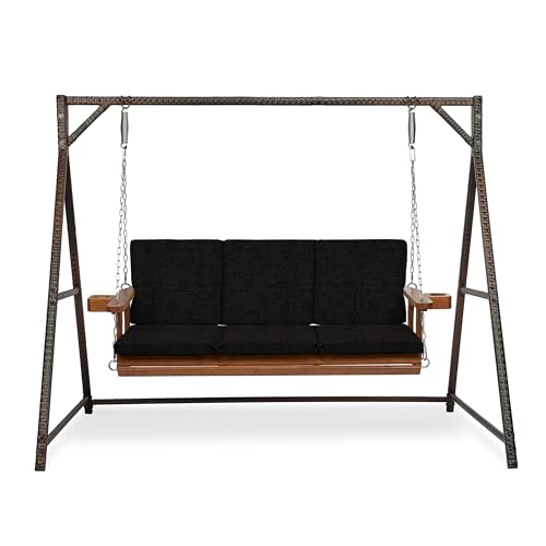 Image of Arden Indoor /Outdoor Swing Cushion Set, 56 x 20, Water Repellent, Fade Resistant, Cushion Set for Swing or Bench Black Leala