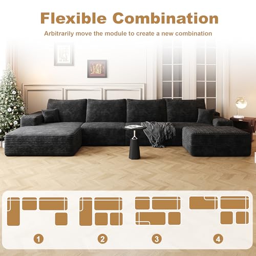 Image of 96 inch Sectional Couches for Living Room Cloud Couch Sofa with L-Shape Upholstered Boneless Couchs Modern Modular Sectional Couch with Chaise