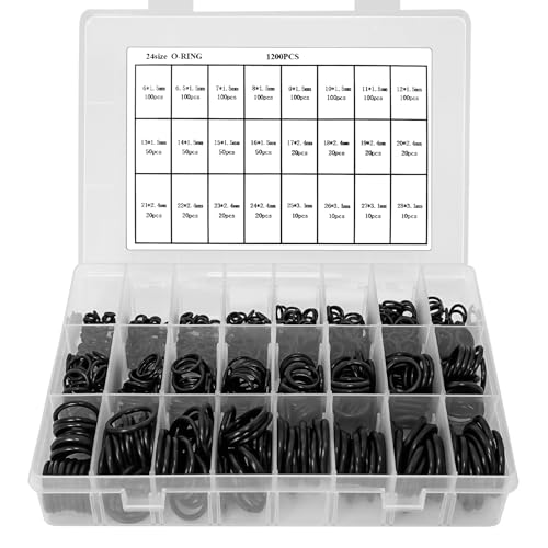 Kit surtido de 1200 juntas tóricas de goma, juntas tóricas de 24 tamaños para reparaciones de bricolaje y fontanería, arandelas de goma, juegos de arandelas de sellado para fontanería, arandelas de