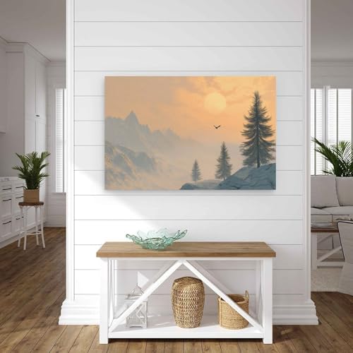 森の荒野 ビンテージ 山の景色 ウォールアート キャンバスポスター、自然の風景装飾、リビングルームやオフィス、寝室、ダイニングルームに最適 24x36inch(60x90cm) [4]