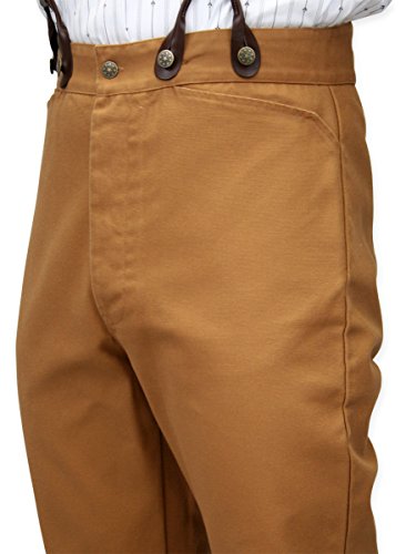 Historical Emporium Men's High Waist Classic Canvas Trousers, Victorian Western Pants with Suspender Buttons3
