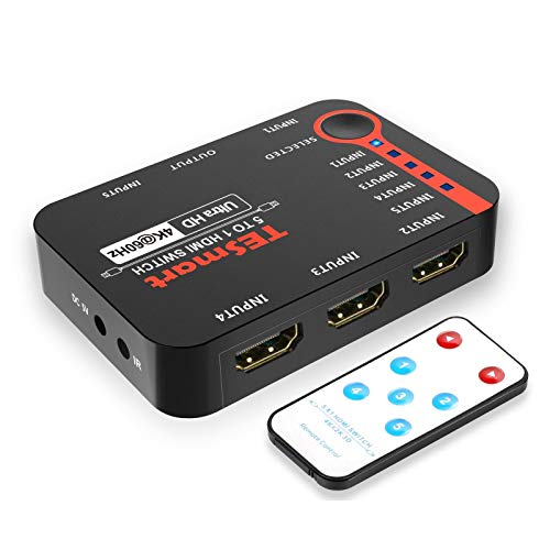 5×1 HDMI Switch 5 In 1 Out Switcher Unterstützt 4K@60Hz UHD HDR 10 HDCP 2.2 mit automatischem Schalter und IR-Fernbedienung für PS3/4,