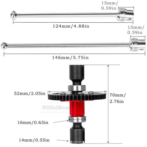 Image of Axle Drive Shafts & 50T Gear Slipper Upgrades Part for 1 /8 Kraton 6s,Steel #45 RC Center CVD Driveshafts,2pcs,with 50T Slipper,Red