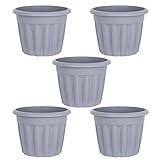 JMS we create smile (Set of 5) 40cm Large Upcycled Grey Plastic Round Planters Indoor/Outdoor Plant Pot Lightweight & Weather Resistant Garden Plant Herb Flower Nursery Pot