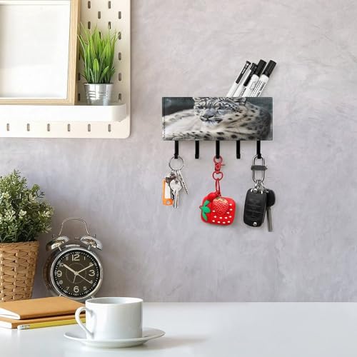 Cuelga llaves de pared con diseño de leopardo nieve y bandeja de metal 8