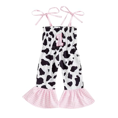 Hekkomird Baby Girl Western Clothes Cute Sleeveless Tie Strap 1 Embroidery Cow Print Romper Jumpsuit Newborn Summer Outfit