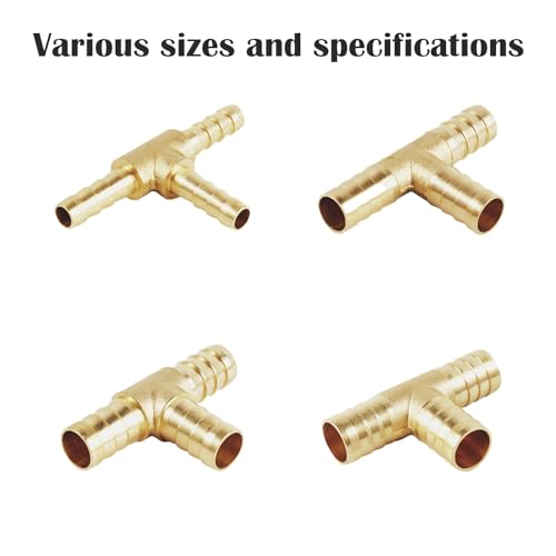 NICOLEKAY 1/2" Brass Barb Tee Fittings T-Shaped 3 Ways Union Hose Barb Pipe Fitting with 15pcs Stainless Steel Pipe Clamp for Water/Fuel/Air (Pack of 5) by NICOLEKAY - Image 4