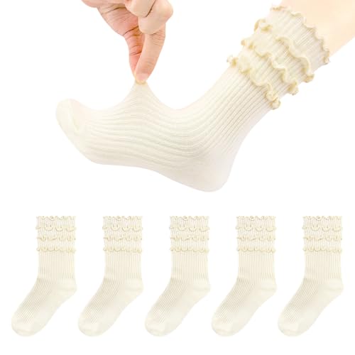 Toddler Girls Ruffle Socks Toddler Frilly Summer Dress Solid Crew Cotton Ankle White Socks for Kids 1-8T