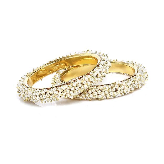 Melody Creations Stylish White Pearl Studded Gold Plated Bangles for Women and Girls (2.8, 2) (B0DBF5GL1F) Amazon Price History, Amazon Price Tracker