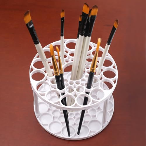 Miniatura 6 de Soporte Giratorio De 360 Grados, Adecuado Para Brochas De Arte, Bolígrafos, Herramientas De Maquillaje, Caja De Almacenamiento De Plástico Blanco Con Esmaltado, Accesorio De Escritorio Para Sala De