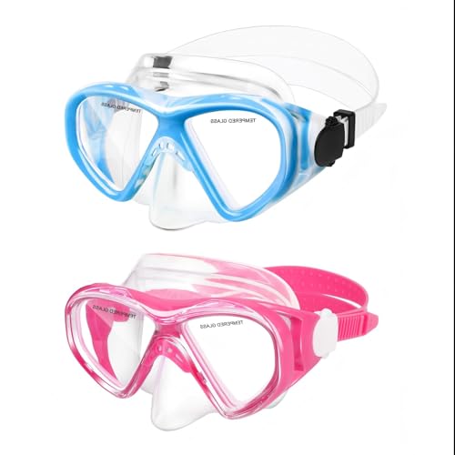 Image of (2PCS Blue Blue&Pink) ACQCES Kids Swim Goggles Snorkel Diving Mask for Boys Girls Ages 5-15, Two-Color Anti-Fog Swimming Goggles with Nose Cover