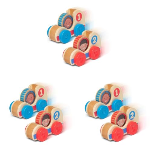 Image of Melissa & Doug GO Tots Wooden Race Cars (2 Cars, 2 Disks) Stacking Toys for Infants, Hand Push Vehicles, Wooden Car Toys for Toddlers Ages 1+ - FSC-Certified (Pack of 3)