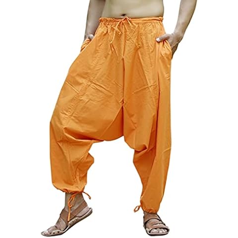 Sarjana Handicrafts Indian Unisex Cotton Harem Pants Genie Baggy Yoga Trouser (Free Size, Orange) Cover