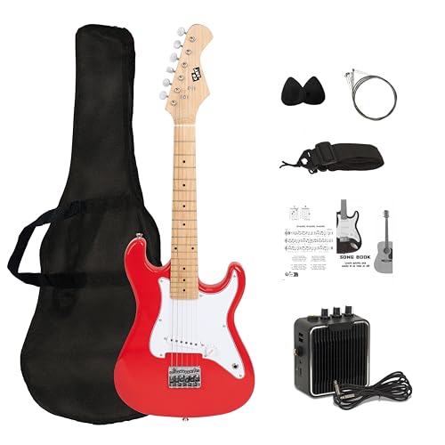 CB SKY 32 Inch Kids Electric Guitar Beginner Kit, Junior Size Mini Electric Guitar for Children with 5W Amplifier and Guitar bag, Unisex Red